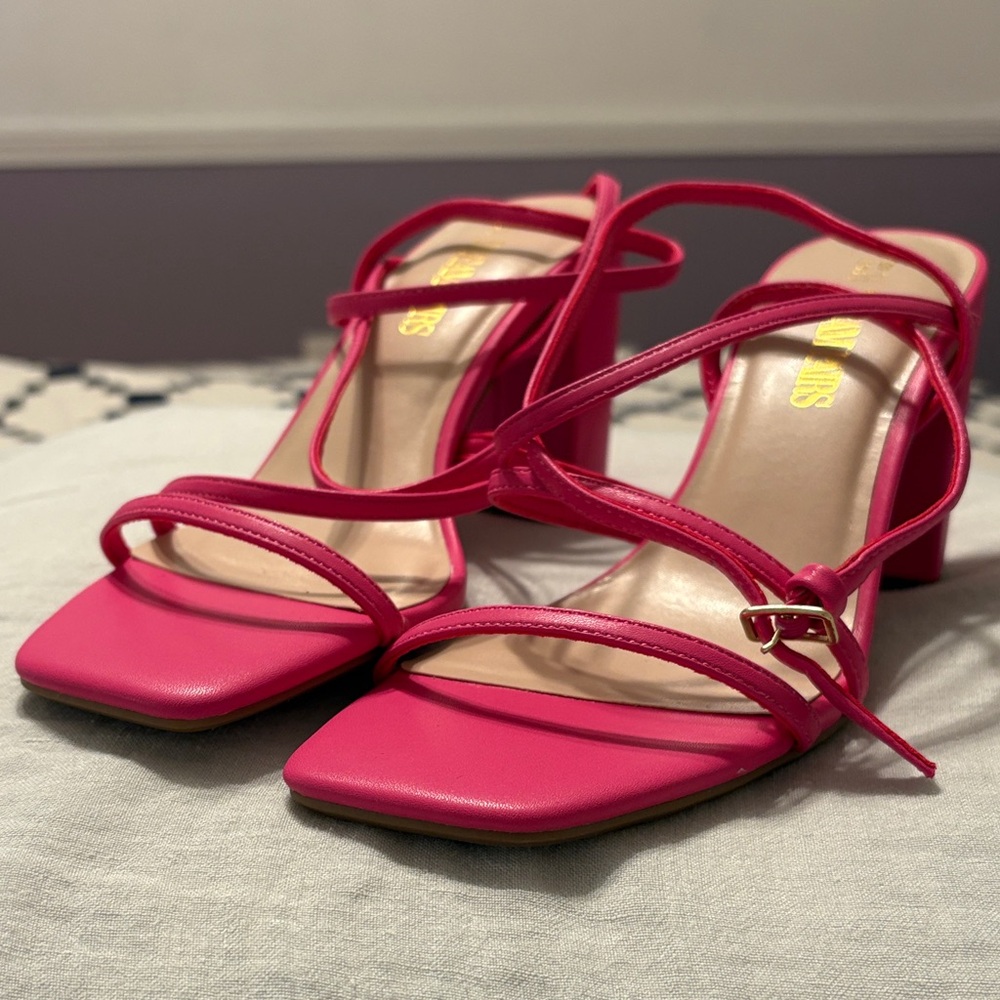 Fuchsia Strappy Block Heel Sandals for Women